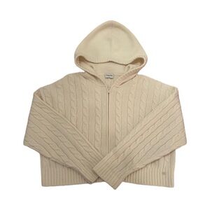 aritzia cream zip up knit hoodie